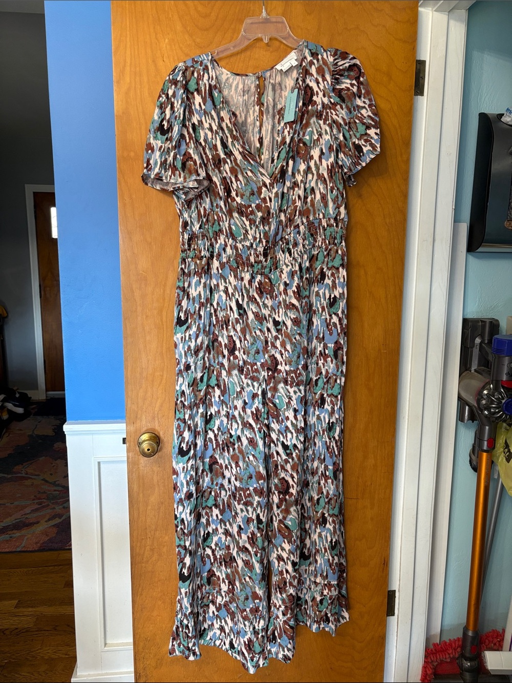 NWT Anthropologie Brown, Teal & White Printed Jumpsuit 1X